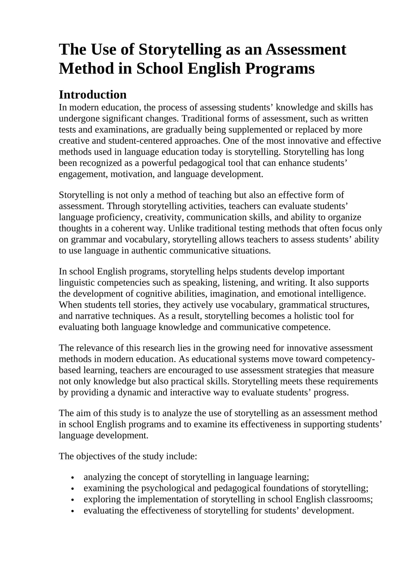 The Use of Storytelling as an Assessment Method in School English Programs 1