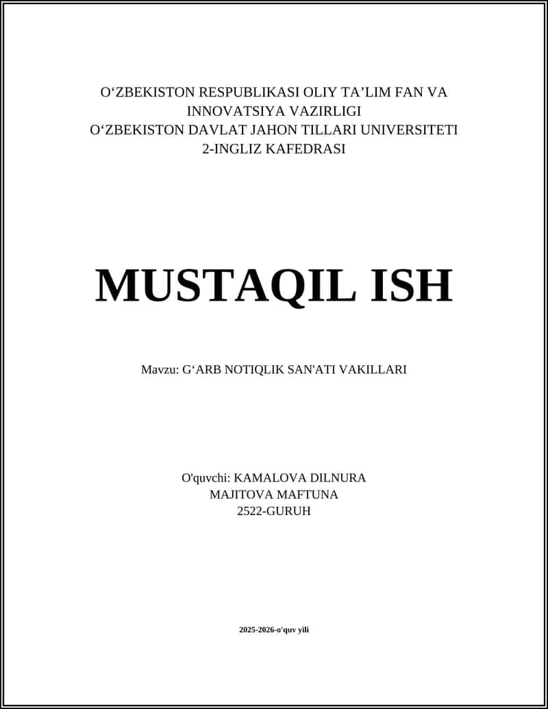 GʻARB NOTIQLIK SAN'ATI VAKILLARI 1