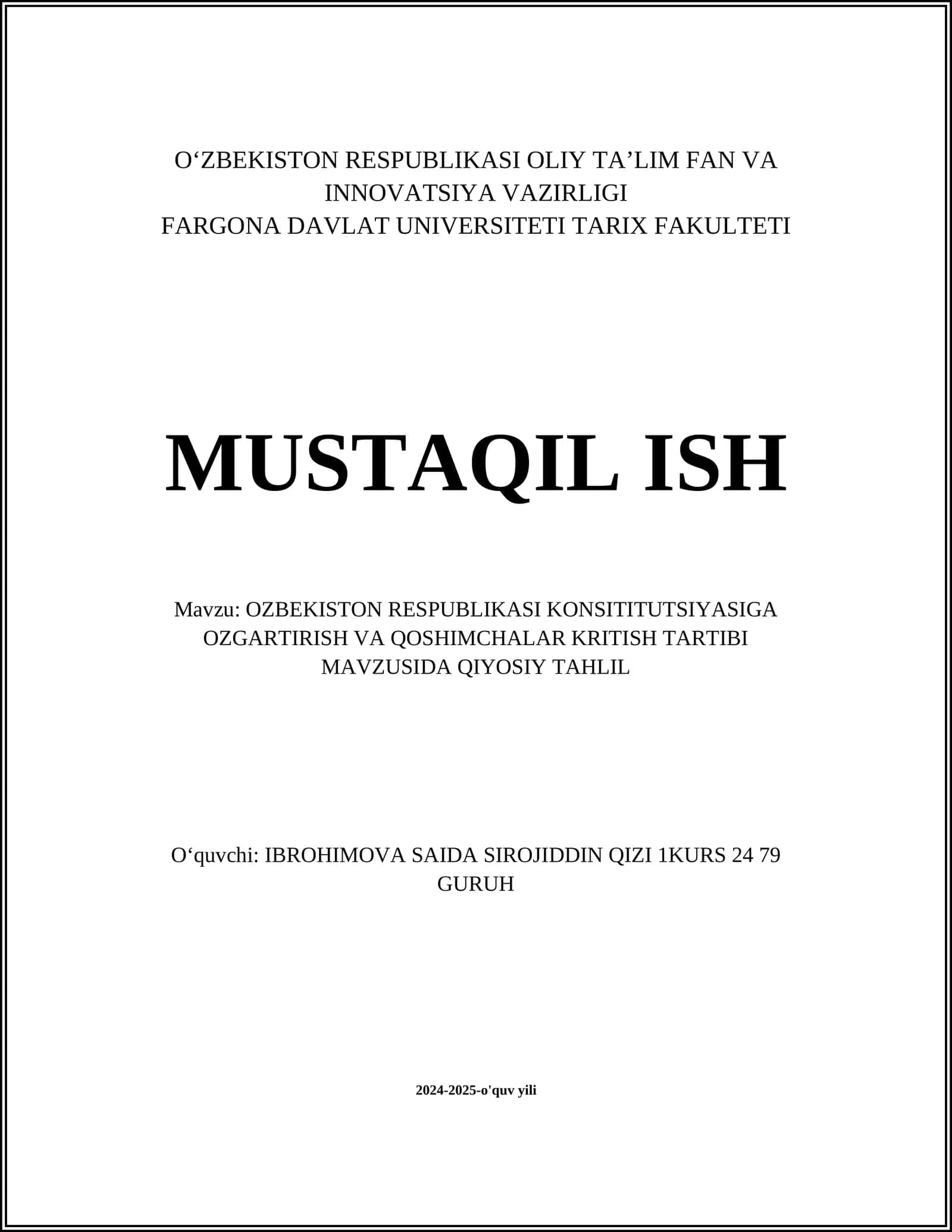 OZBEKISTON RESPUBLIKASI KONSITITUTSIYASIGA OZGARTIRISH VA QOSHIMCHALAR KRITISH TARTIBI MAVZUSIDA QIYOSIY TAHLIL 1