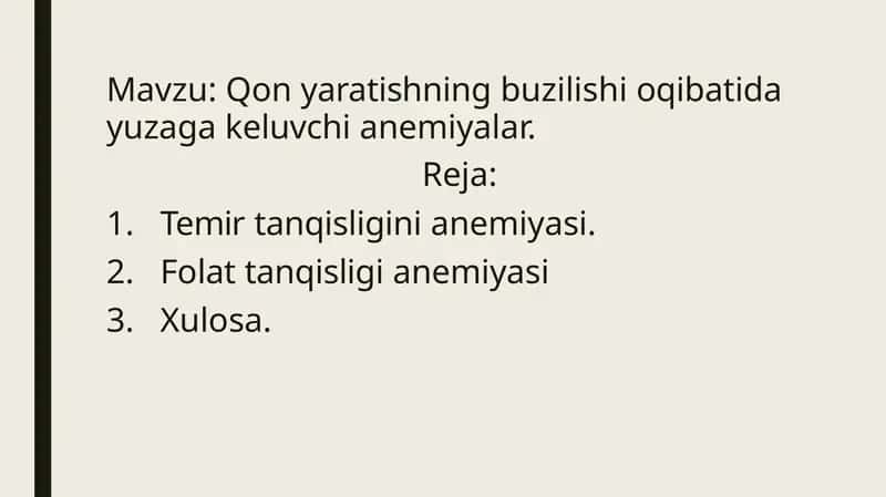 Qon yaratishning buzilishi oqibatida yuzaga keluvchi anemiyalar 1