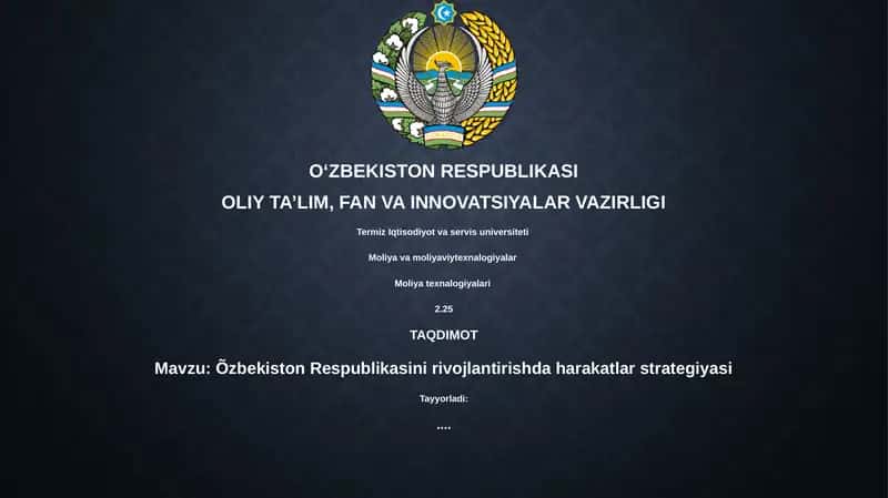 Õzbekiston Respublikasini rivojlantirishda harakatlar strategiyasi 1