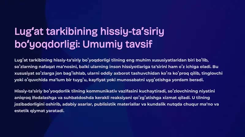 Lugʻat tarkibining hissiy-taʼsiriy boʻyoqdorligi 1