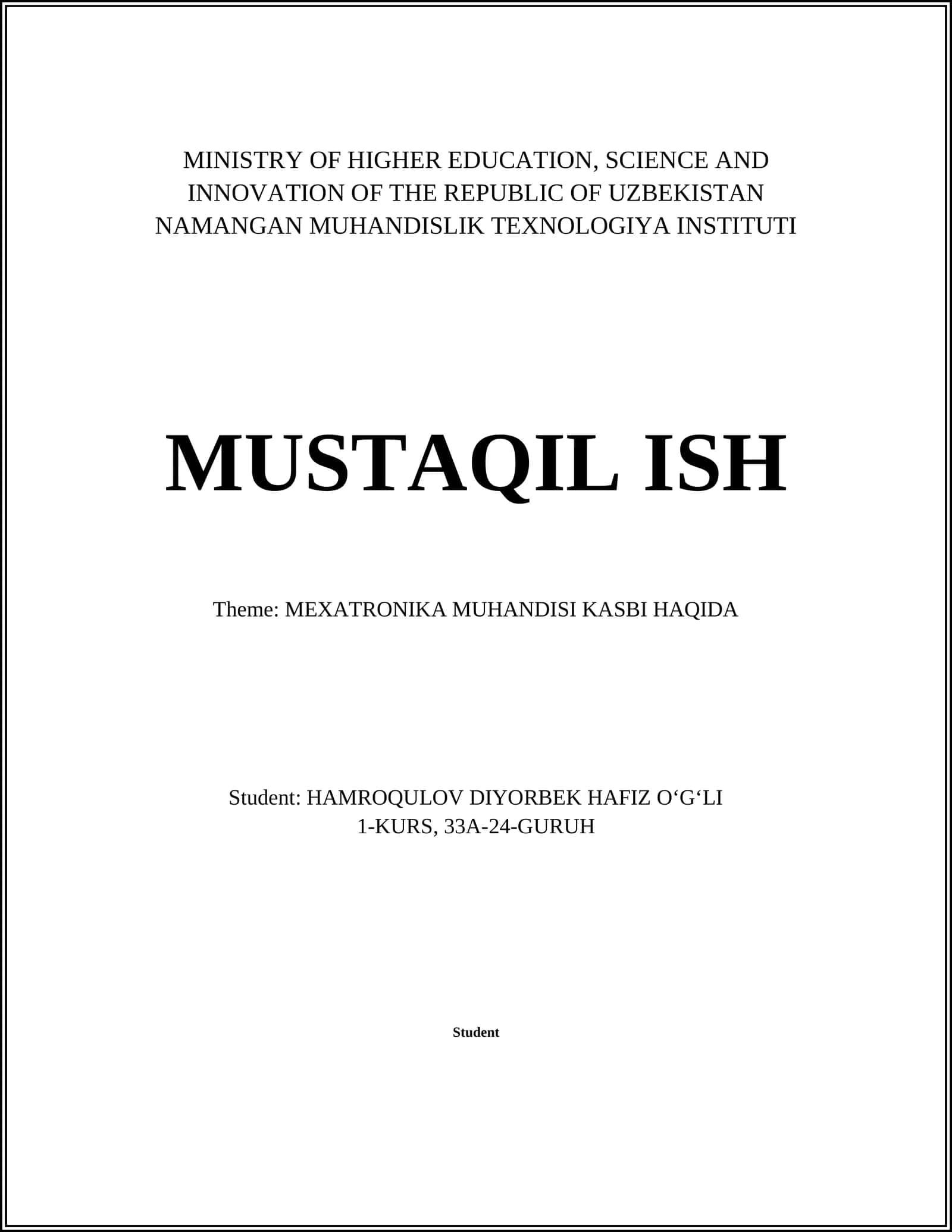 MEXATRONIKA MUHANDISI KASBI HAQIDA 1