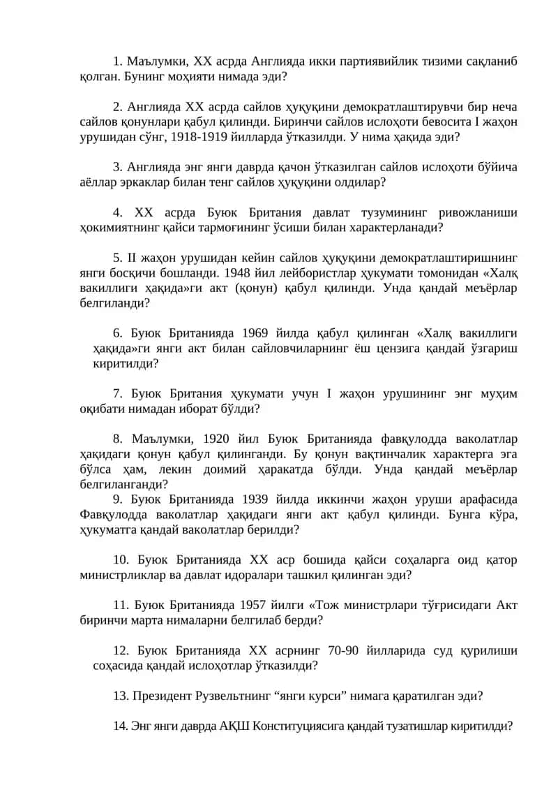 XX asrda Angliya siyosiy tizimi va saylov huquqi 1