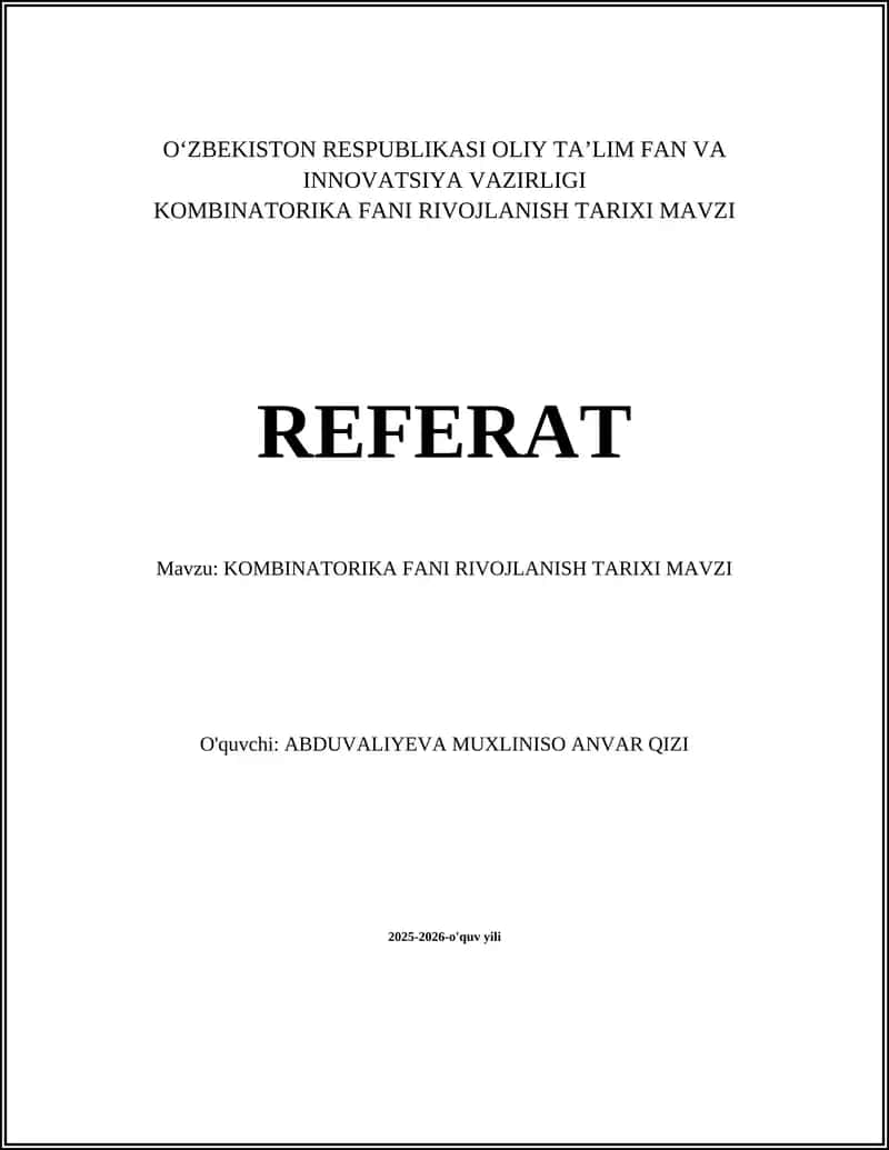 KOMBINATORIKA FANI RIVOJLANISH TARIXI MAVZI 1
