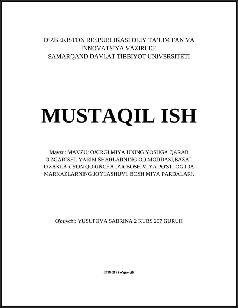 OXIRGI MIYA UNING YOSHGA QARAB O'ZGARISHI 1