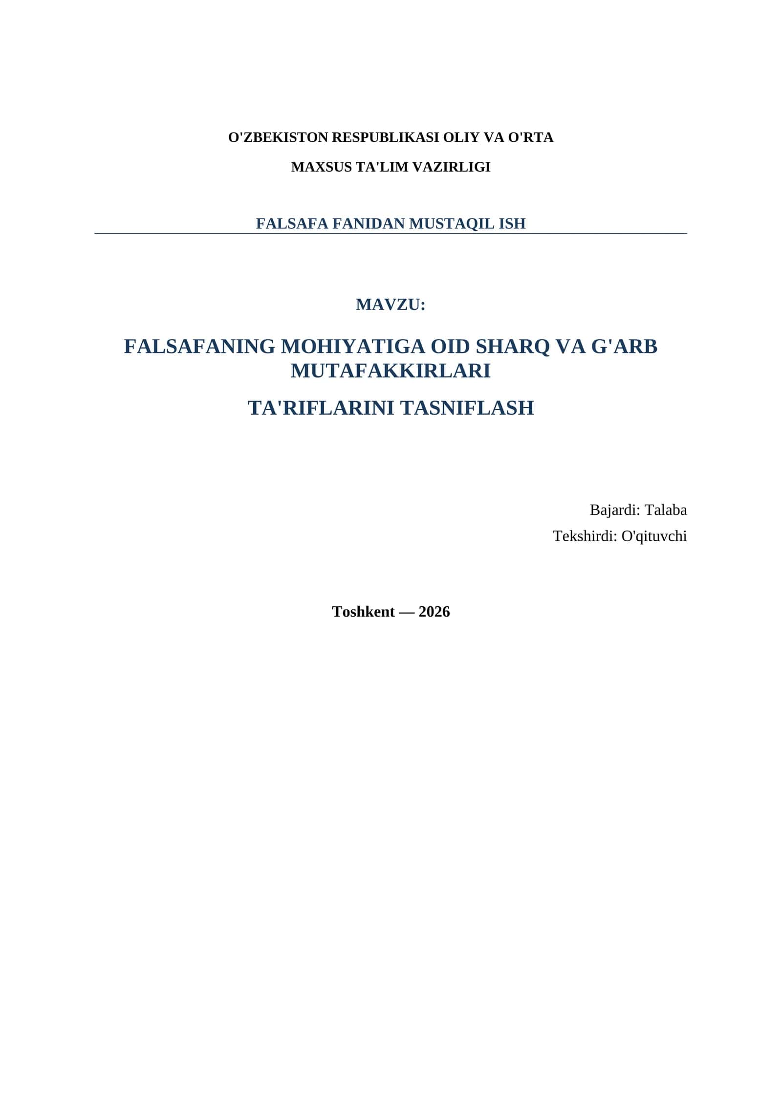 FALSAFANING MOHIYATIGA OID SHARQ VA G'ARB MUTAFAKKIRLARI TA'RIFLARINI TASNIFLASH 1