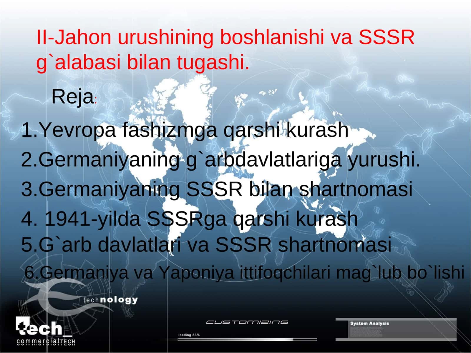 II-Jahon urushining boshlanishi va SSSR g`alabasi bilan tugashi 1