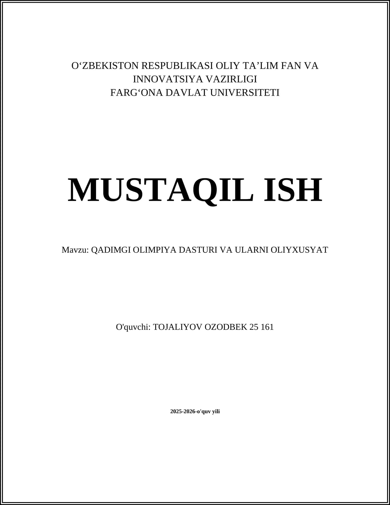 QADIMGI OLIMPIYA DASTURI VA ULARNI OLIYXUSYAT 1
