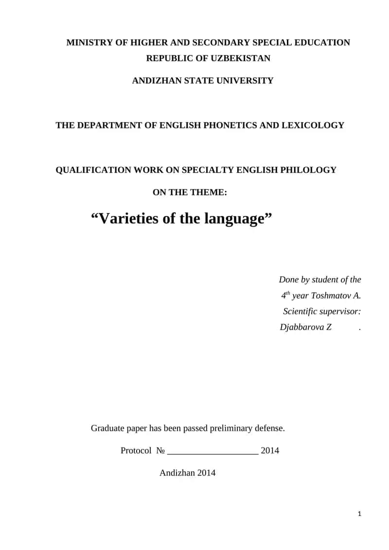 Varieties of the language 1