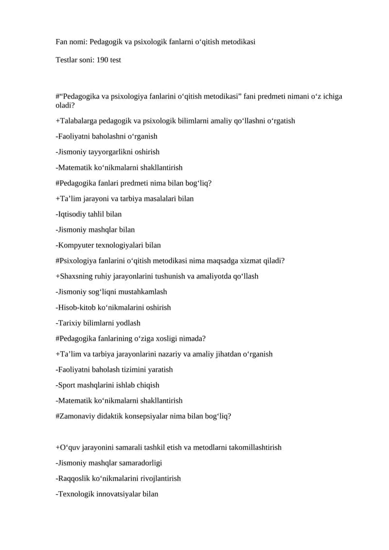 Pedagogik va psixologik fanlarni o‘qitish metodikasi 1