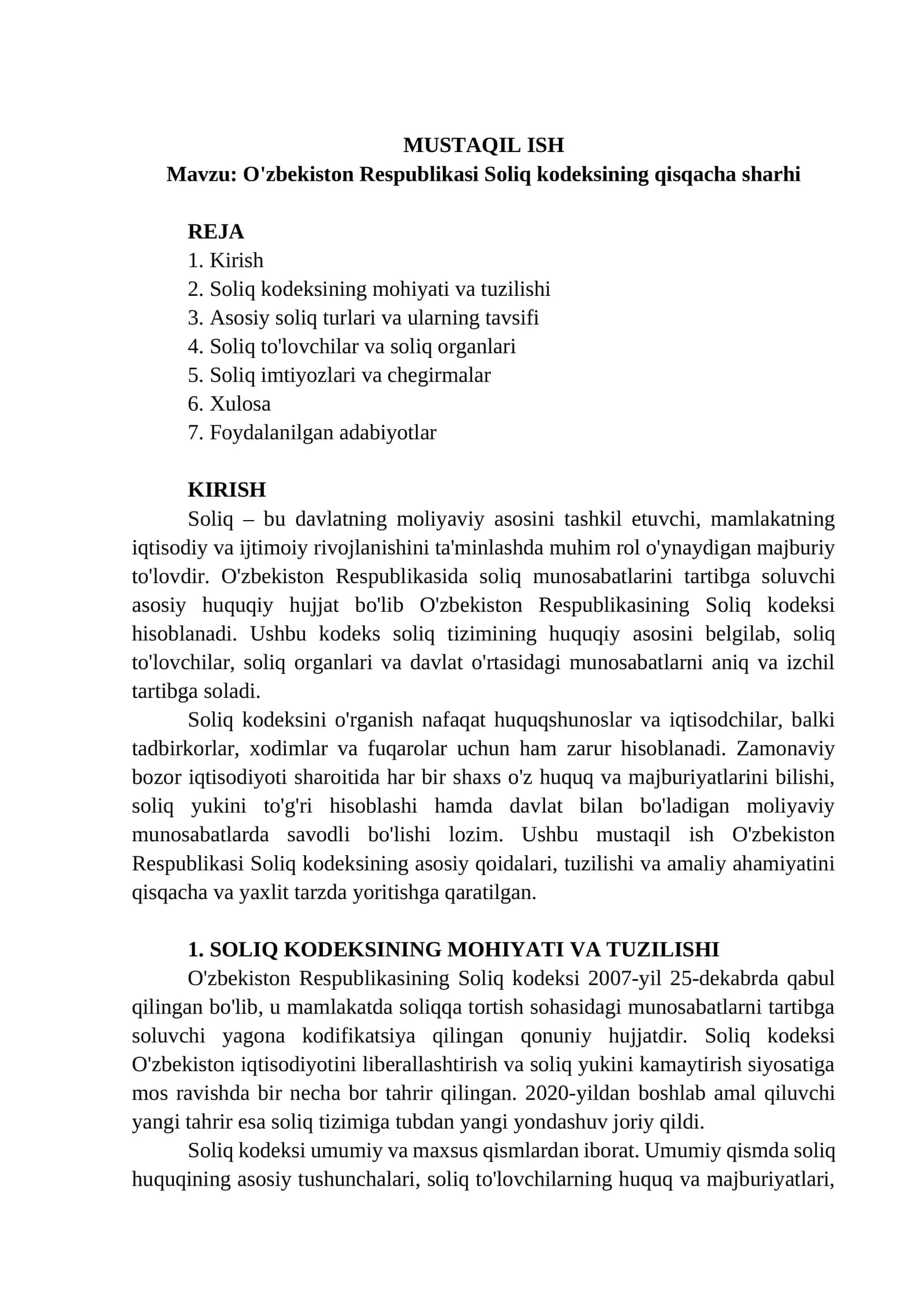 O'zbekiston Respublikasi Soliq kodeksining qisqacha sharhi 1