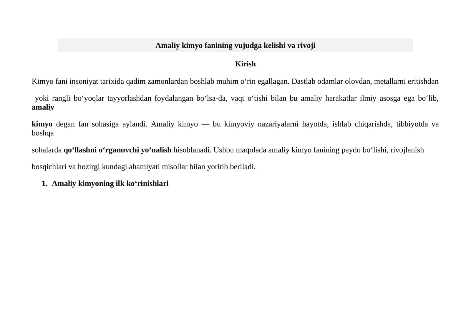 Amaliy kimyo fanining vujudga kelishi va rivoji 1