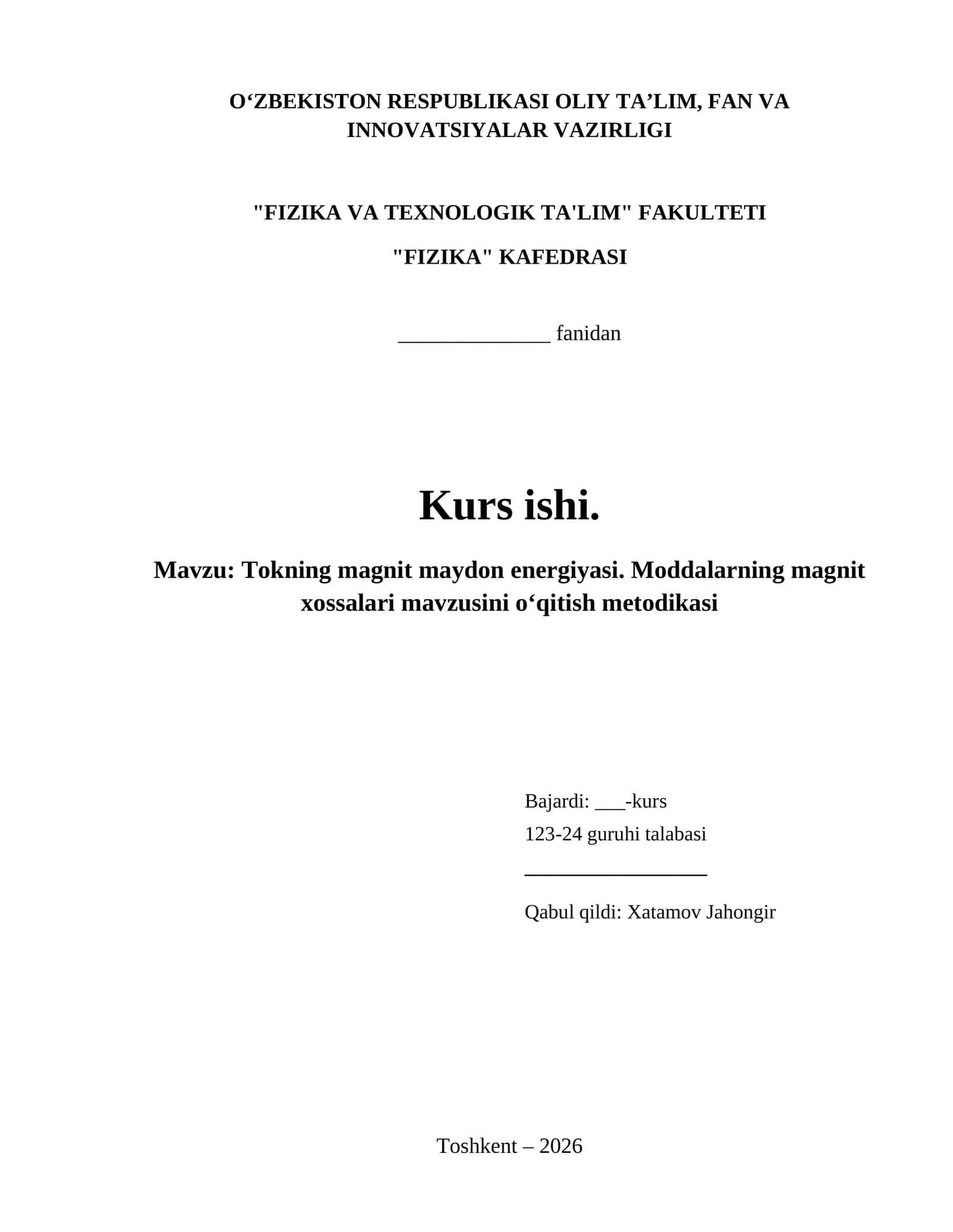 Tokning magnit maydon energiyasi. Moddalarning magnit xossalari mavzusini oʻqitish metodikasi 1