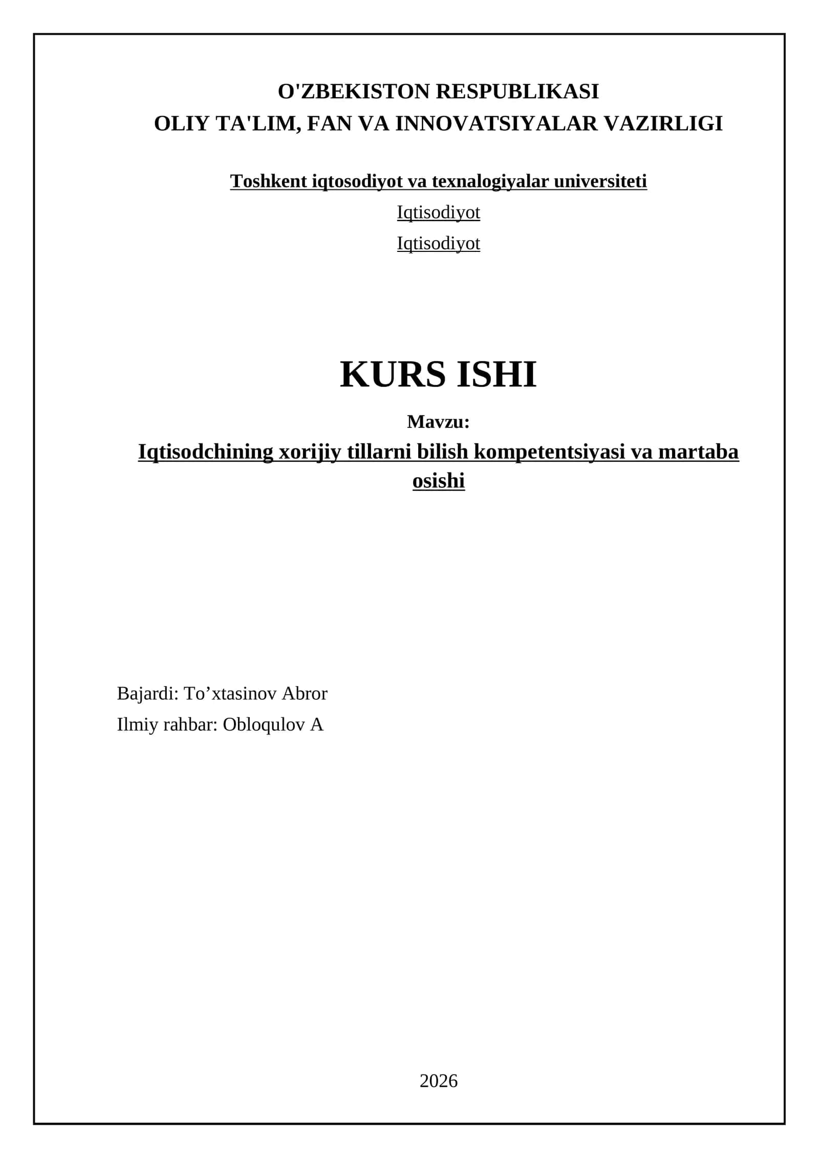 Iqtisodchining xorijiy tillarni bilish kompetentsiyasi va martaba osishi 1
