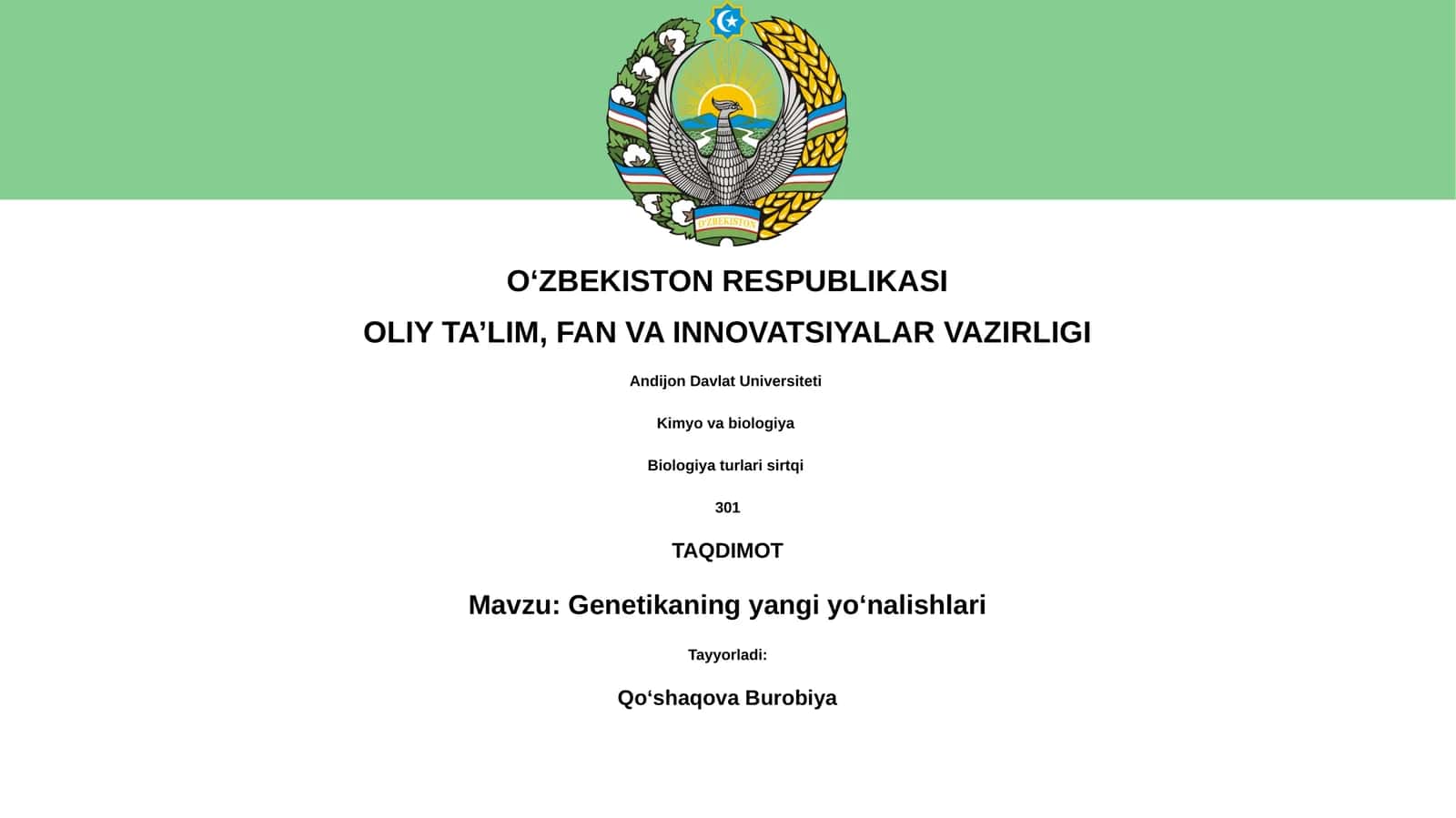 Genetikaning yangi yoʻnalishlari 1