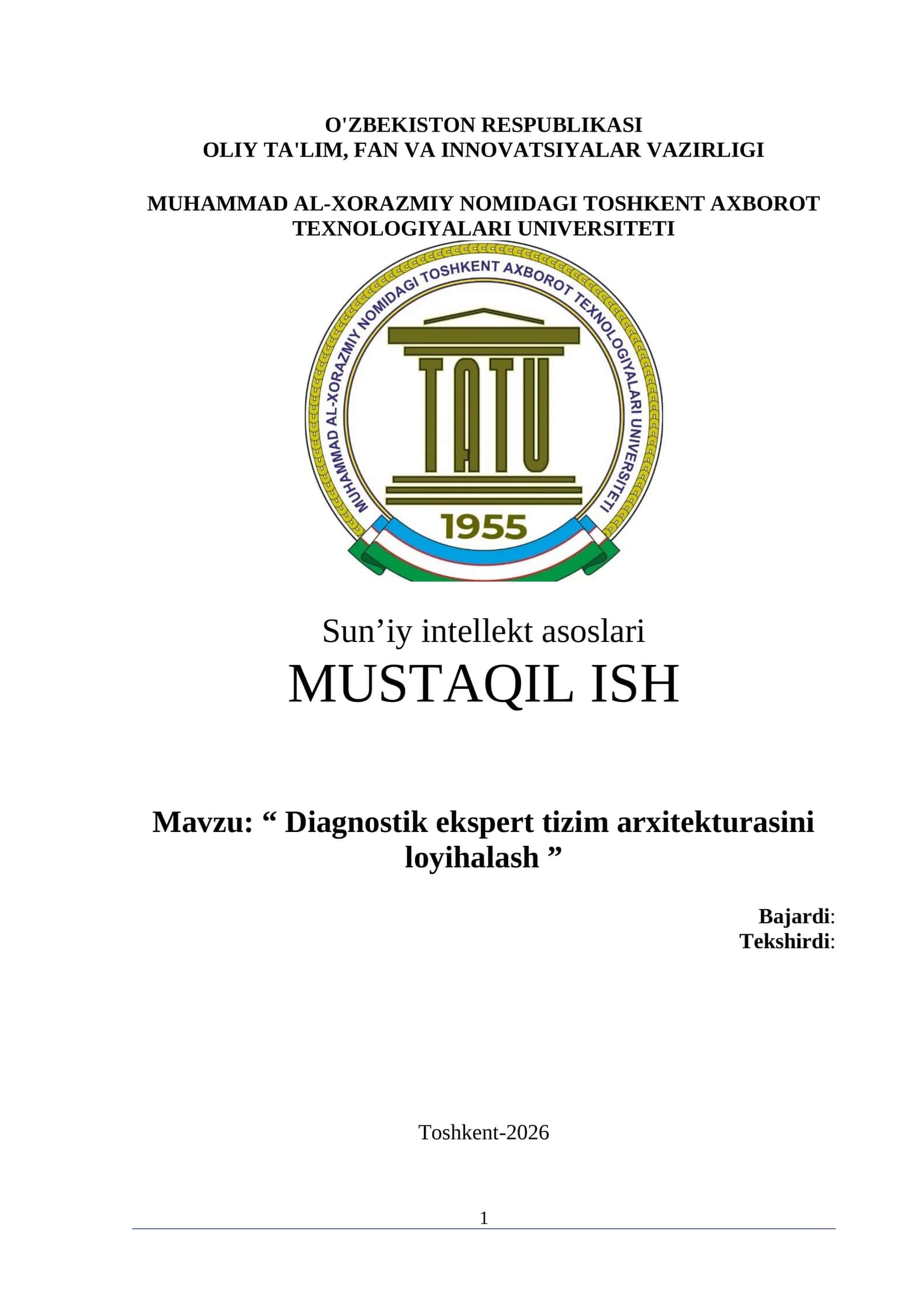 Diagnostik ekspert tizim arxitekturasini loyihalash 1
