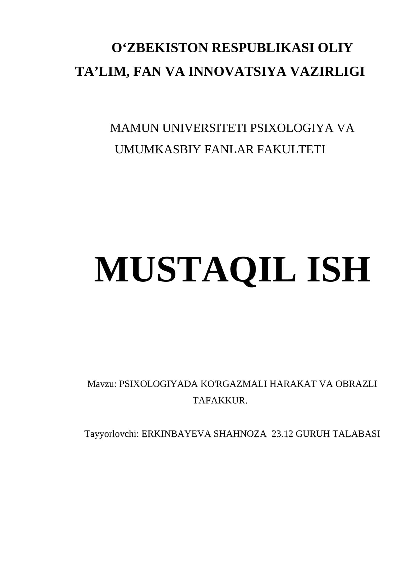 PSIXOLOGIYADA KO'RGAZMALI HARAKAT VA OBRAZLI TAFAKKUR 1