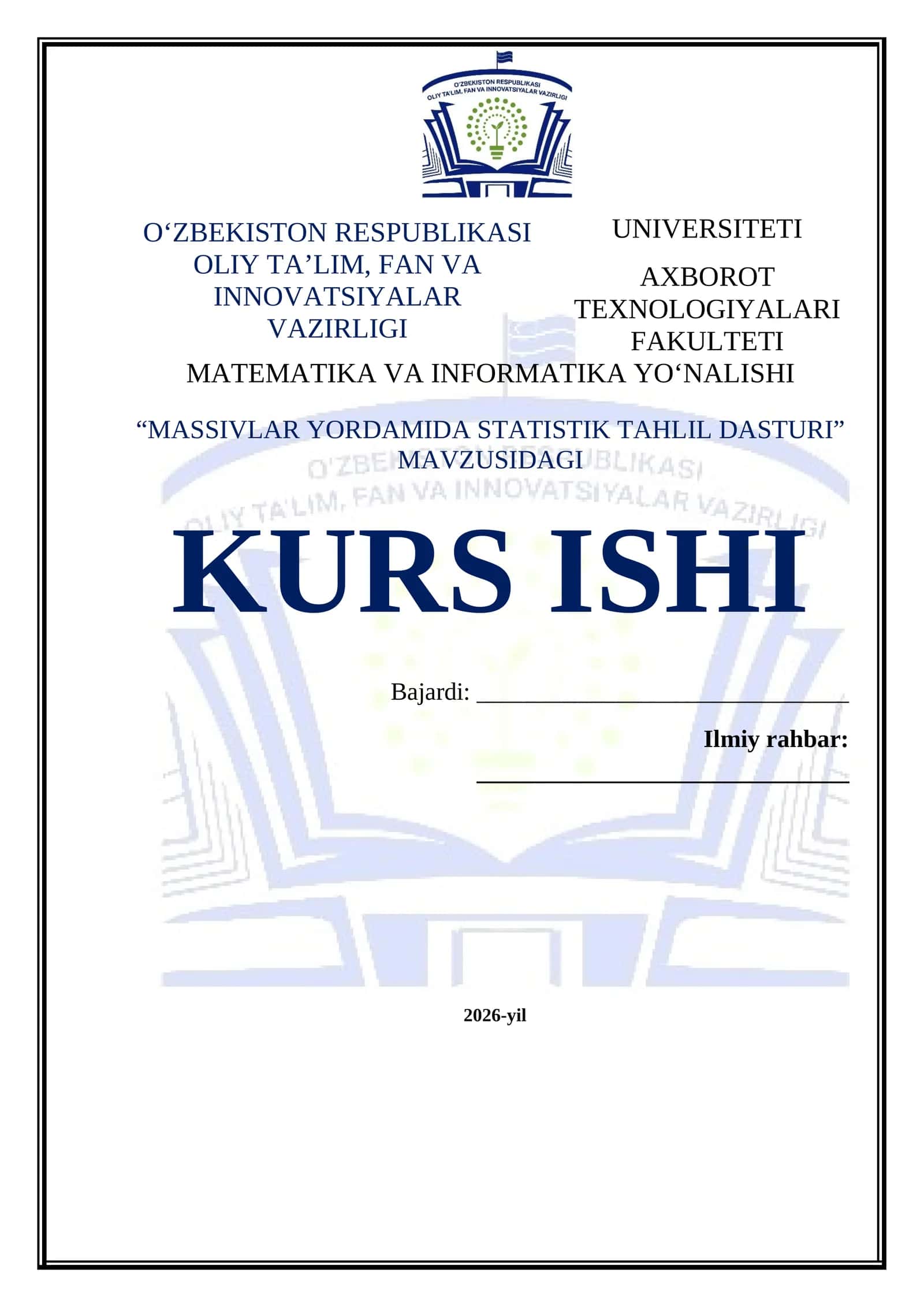 Massivlar Yordamida Statistik Tahlil Dasturi 1