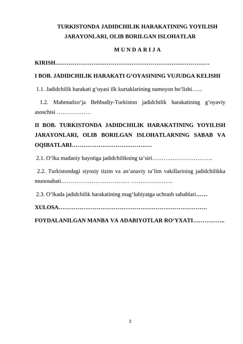 TURKISTONDA JADIDCHILIK HARAKATINING YOYILISH JARAYONLARI, OLIB BORILGAN ISLOHATLAR 1