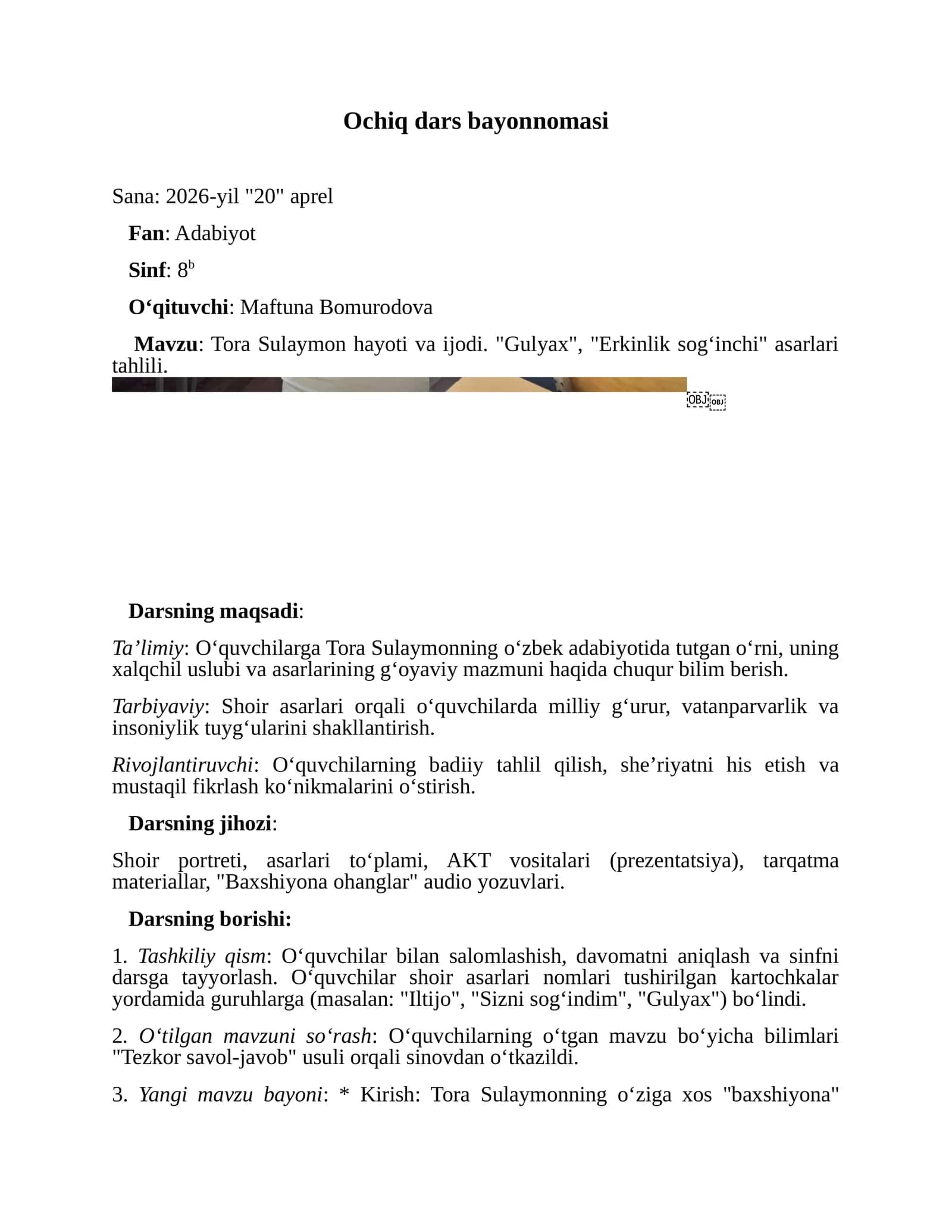 Tora Sulaymon hayoti va ijodi. "Gulyax", "Erkinlik sog‘inchi" asarlari tahlili 1