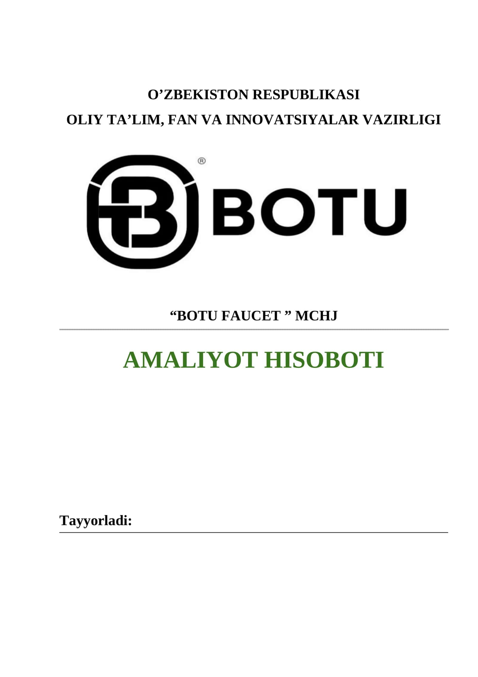 Santexnika do'konida AMALIYOT HISOBOTI 1