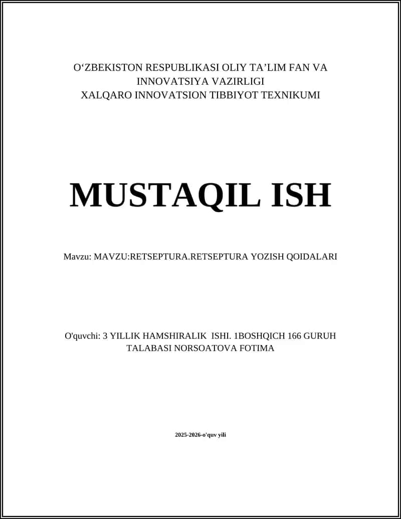 RETSEPTURA.RETSEPTURA YOZISH QOIDALARI 1