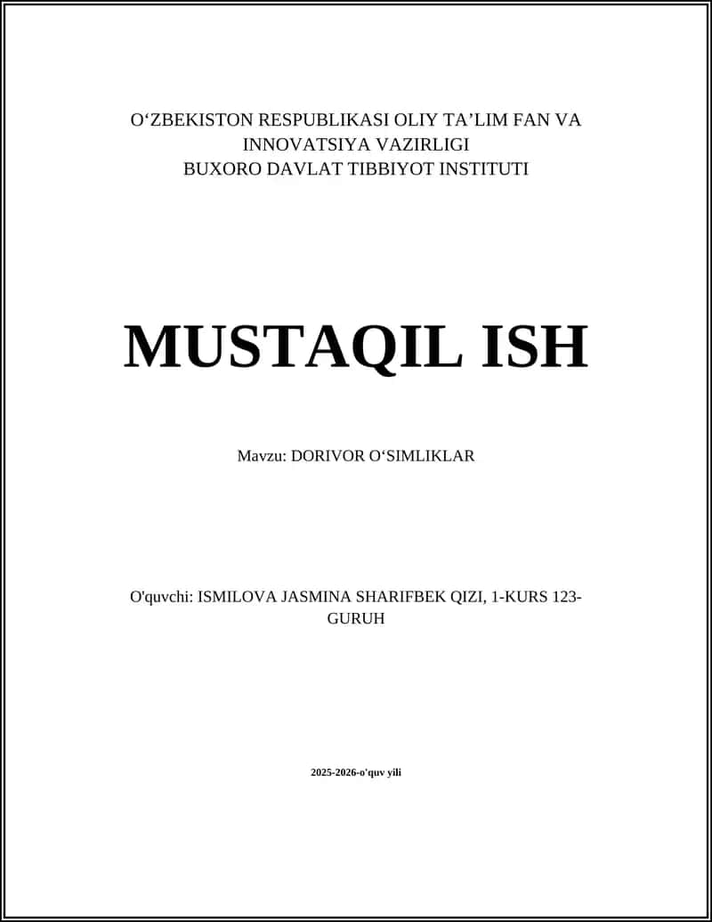 Dorivor o‘simliklarning ta’rifi va klassifikatsiyasi 1