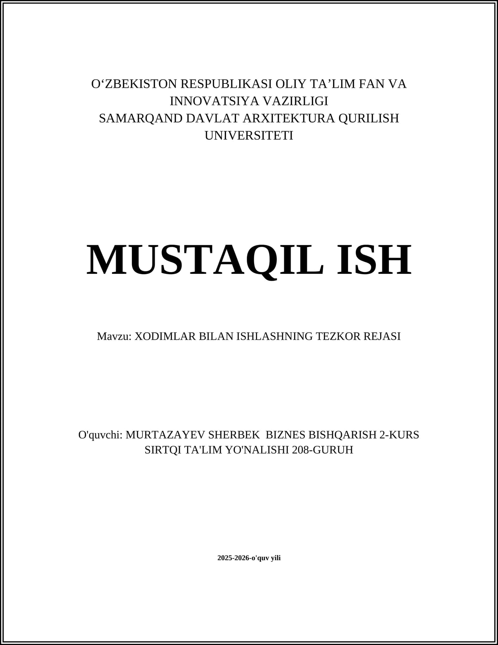 XODIMLAR BILAN ISHLASHNING TEZKOR REJASI 1