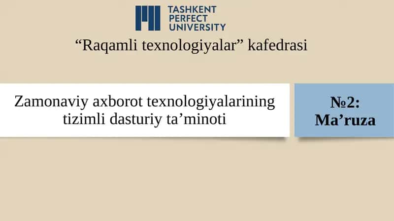 Tizimli dasturiy ta’minot tushunchasi 1