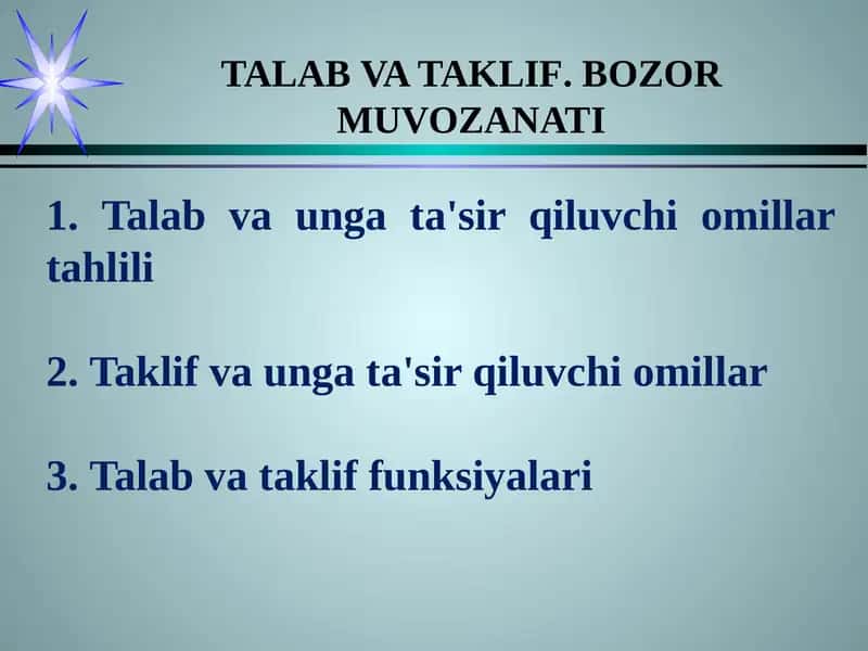 TALAB VATAKLIF. BOZOR MUVOZANATI 1