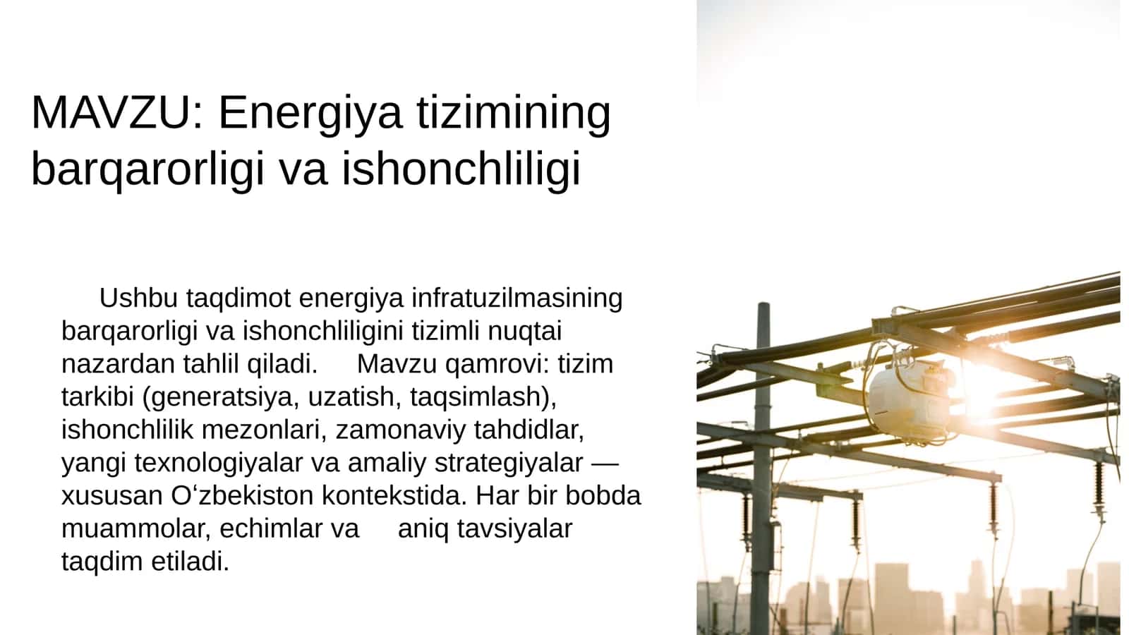 Energiya tizimining barqarorligi va ishonchliligi 1