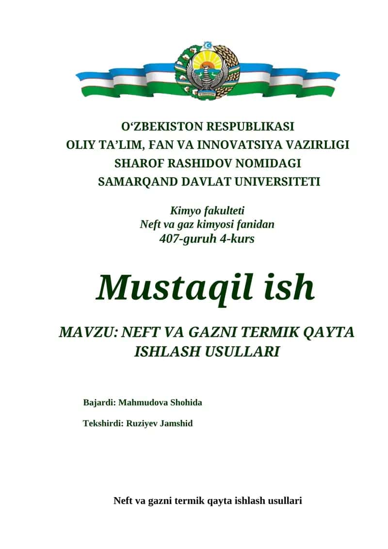 NEFT VA GAZNI TERMIK QAYTA ISHLASH USULLARI 1