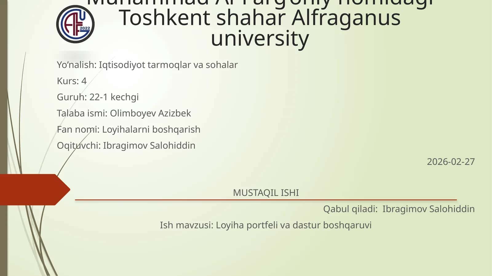 Loyiha portfeli va dastur boshqaruvi 1