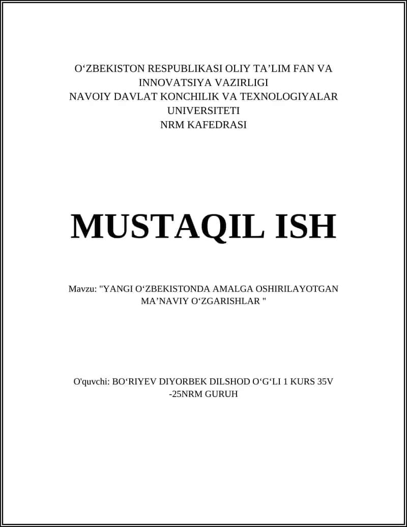 "YANGI O‘ZBEKISTONDA AMALGA OSHIRILAYOTGAN MAʼNAVIY O‘ZGARISHLAR " 1