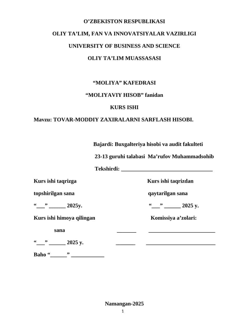 TOVAR-MODDIY ZAXIRALARNI SARFLASH HISOBI 1