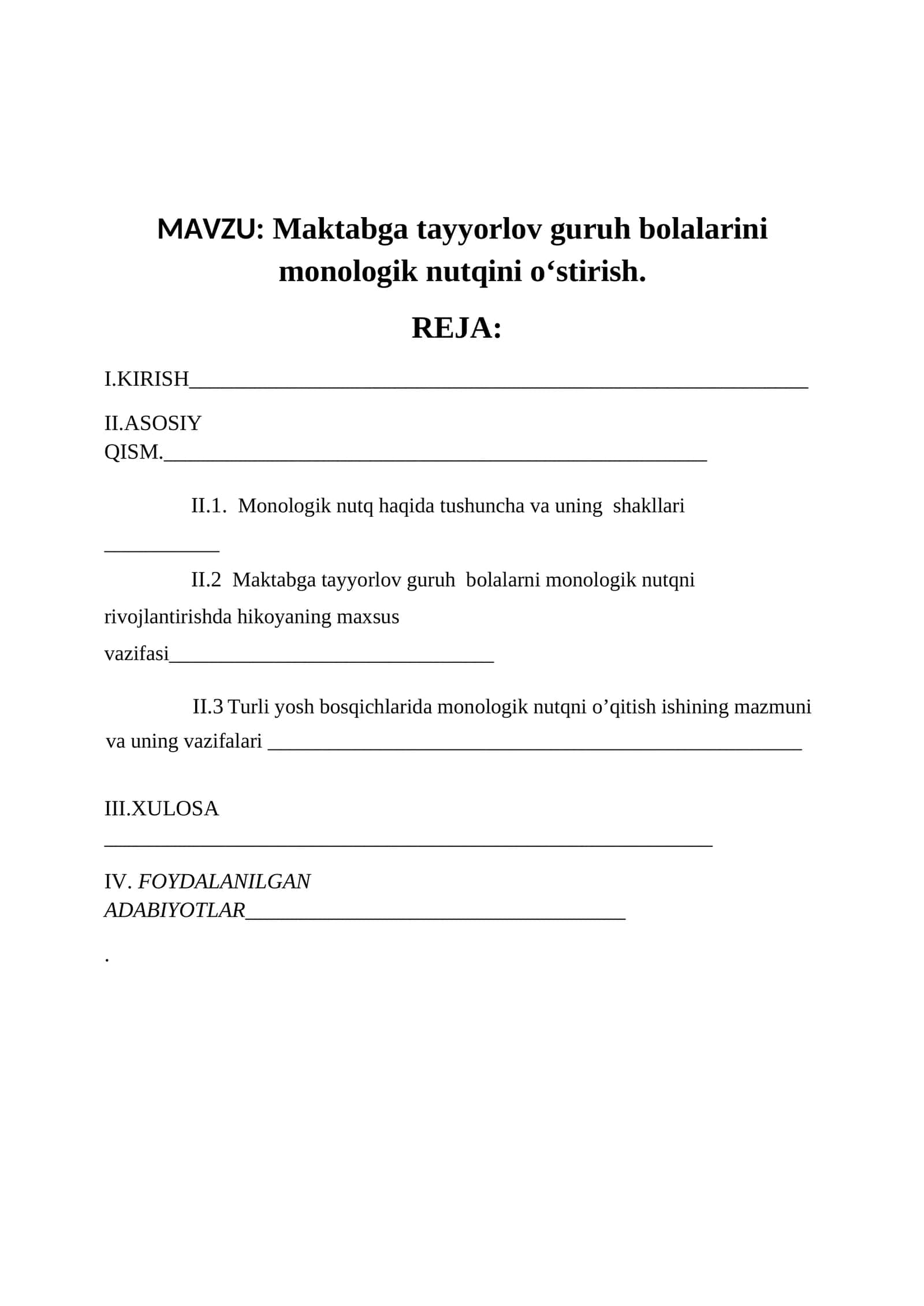 Maktabga tayyorlov guruh bolalarini monologik nutqini o‘stirish 1