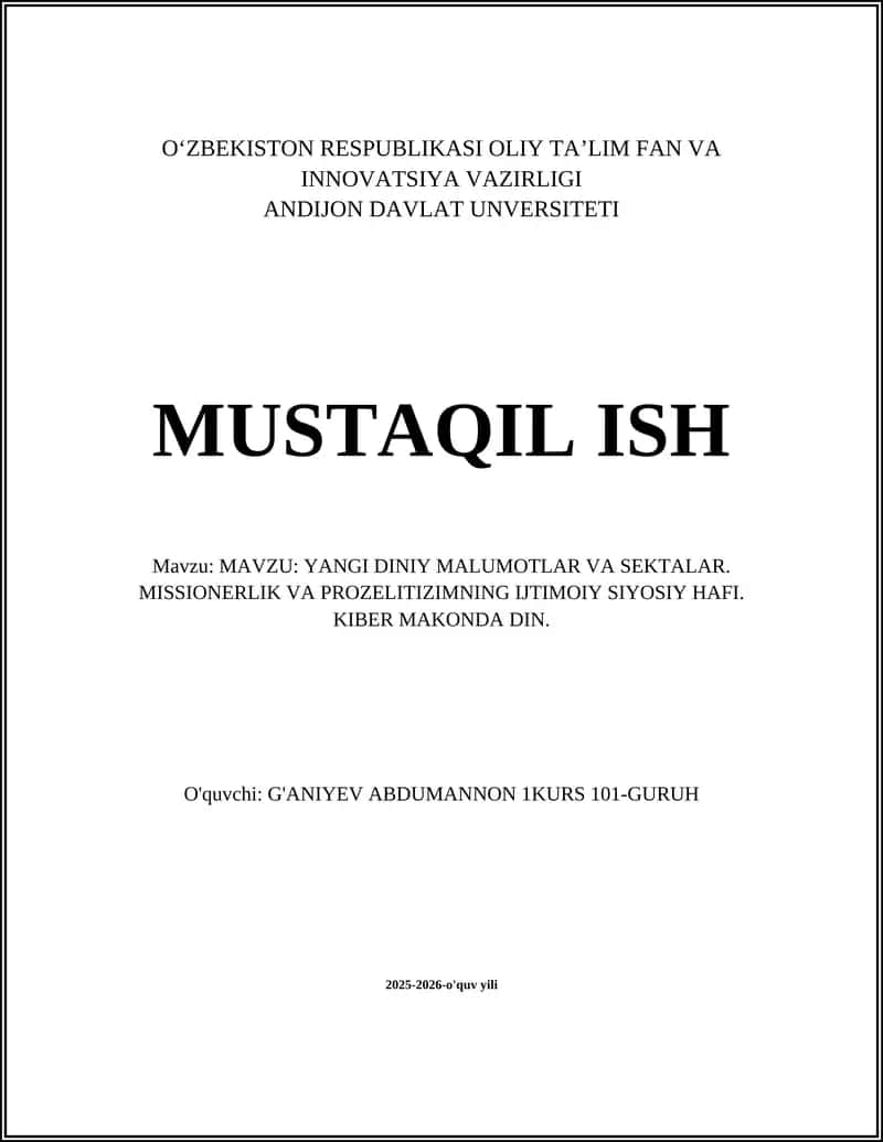 Yangi diniy oqimlar va ularning xususiyatlari 1
