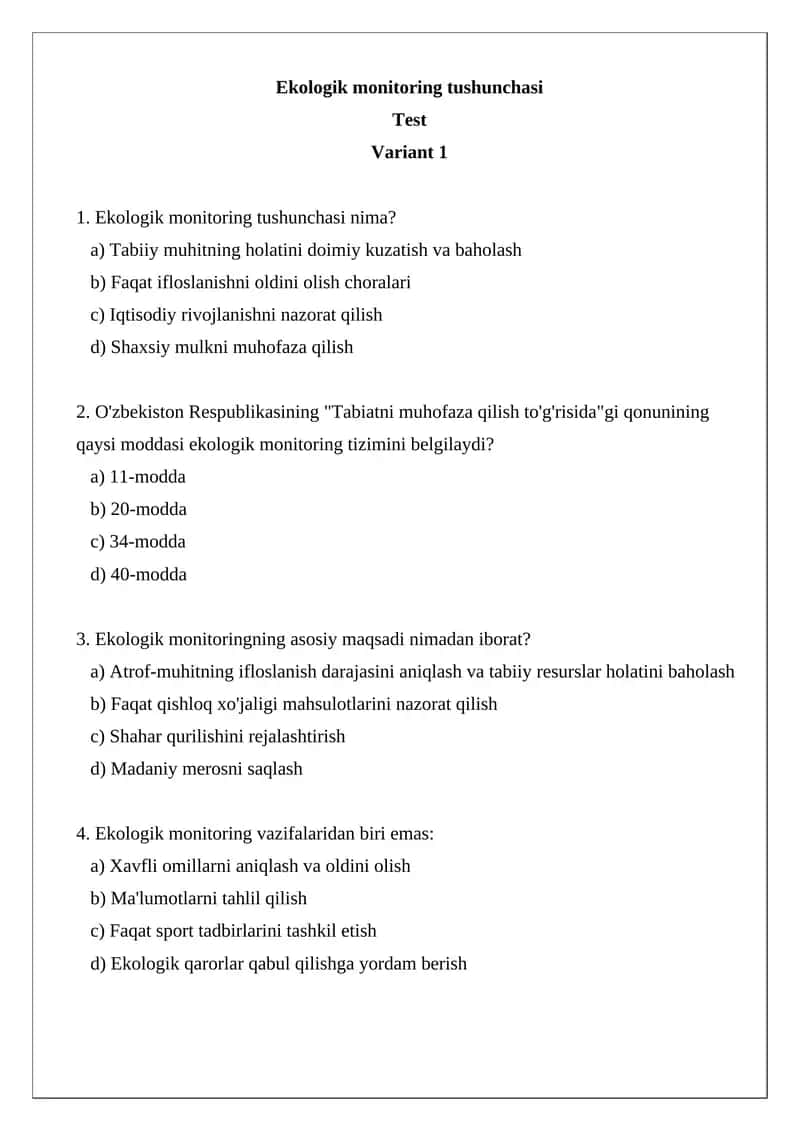 Ekologik monitoring tushunchasi 1