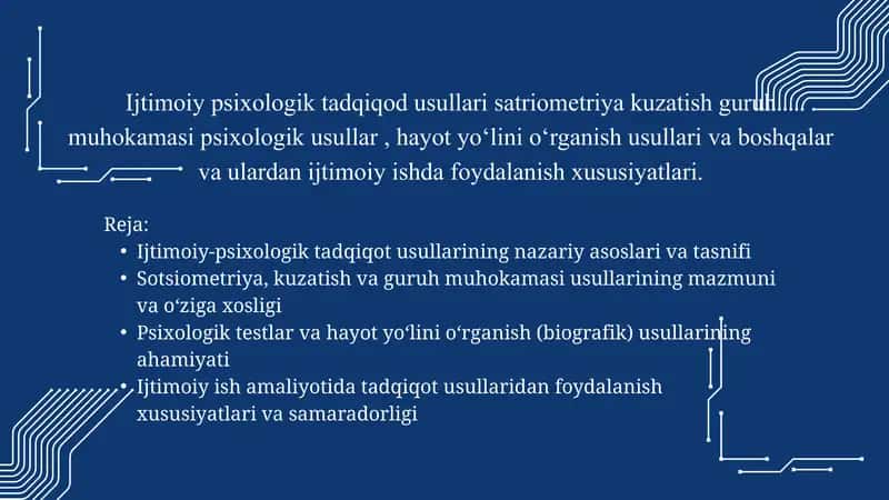 Ijtimoiy psixologik tadqiqod usullari satriometriya kuzatish guruh muhokamasi psixologik usullar. 1