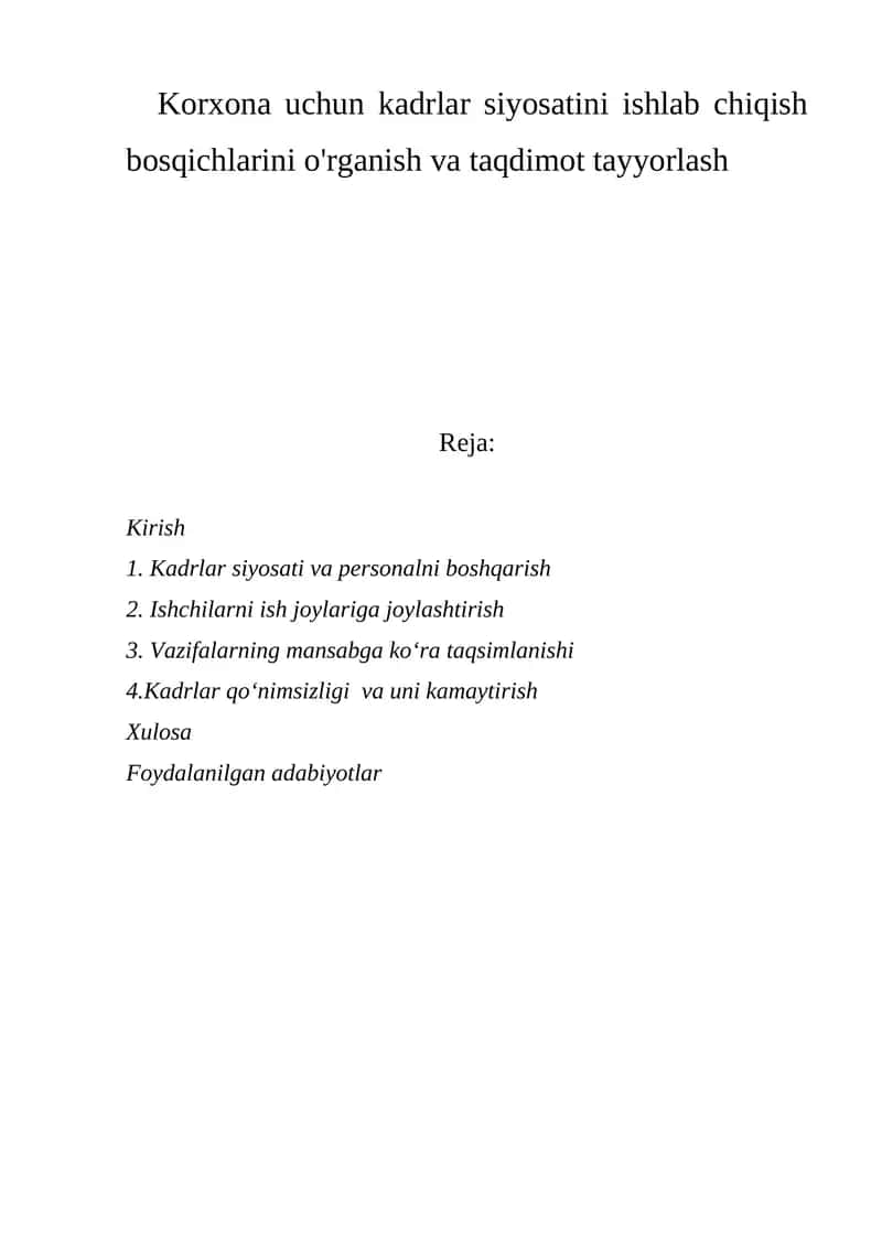 Kadrlar siyosati va personalni boshqarish 1