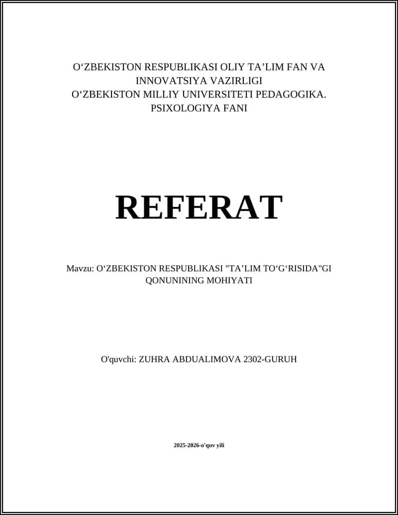 O‘zbekiston Respublikasi "Taʼlim Toʻgʻrisida"gi Qonuning Mohiyati 1