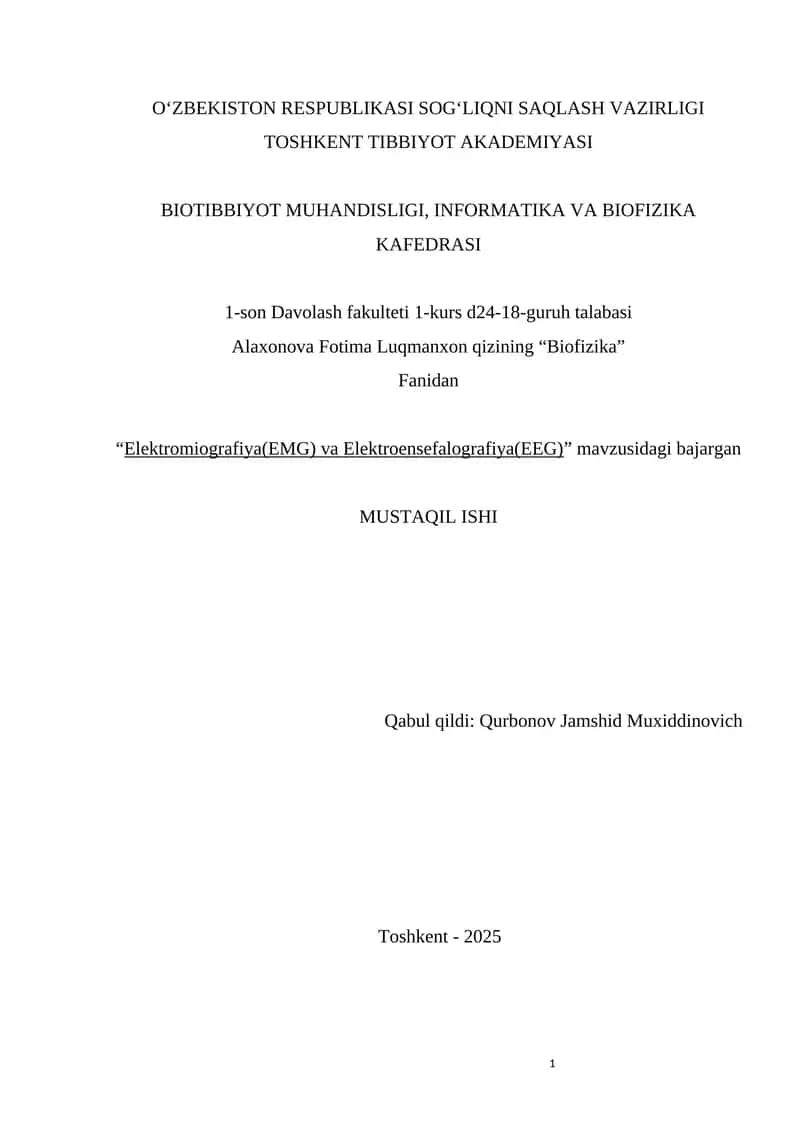 Elektromiografiya(EMG) va Elektroensefalografiya(EEG) 1