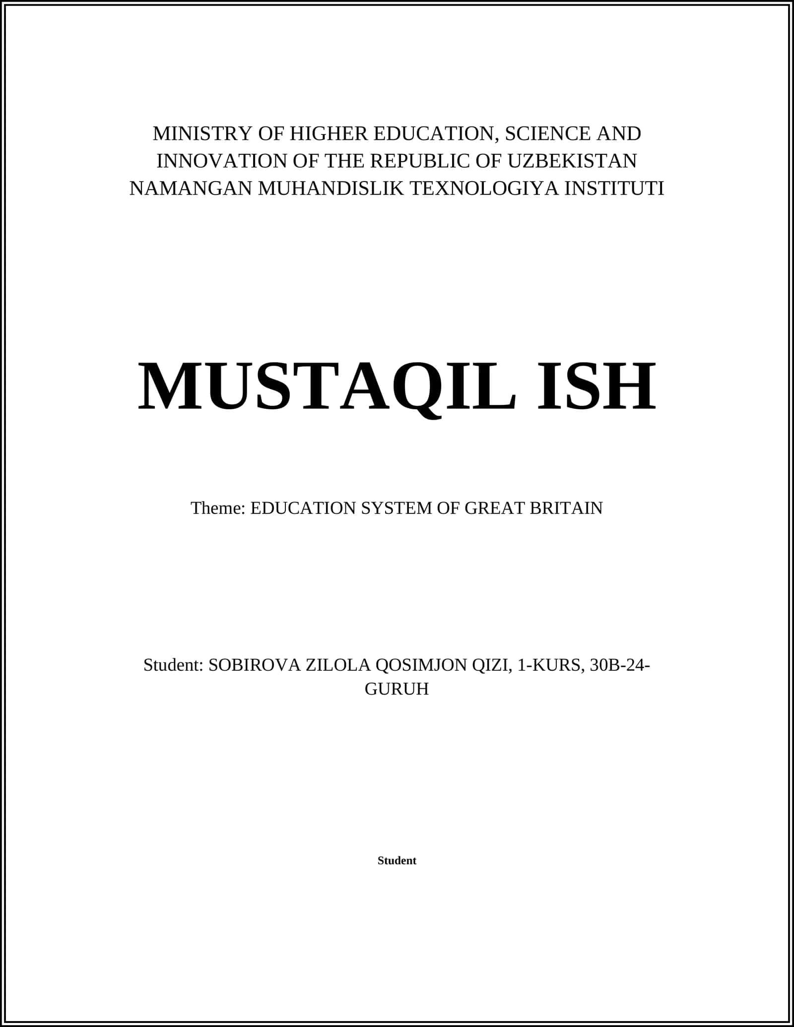 EDUCATION SYSTEM OF GREAT BRITAIN 1