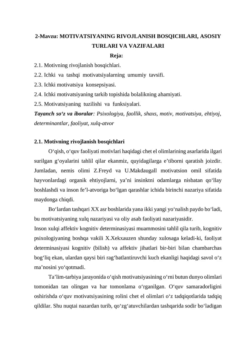 MOTIVATSIYANING RIVOJLANISH BOSQICHLARI 1
