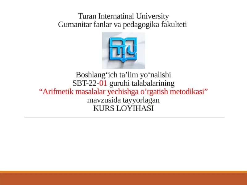 Arifmetik Masalalarni Yechishga O'rgatish Metodikasi 1