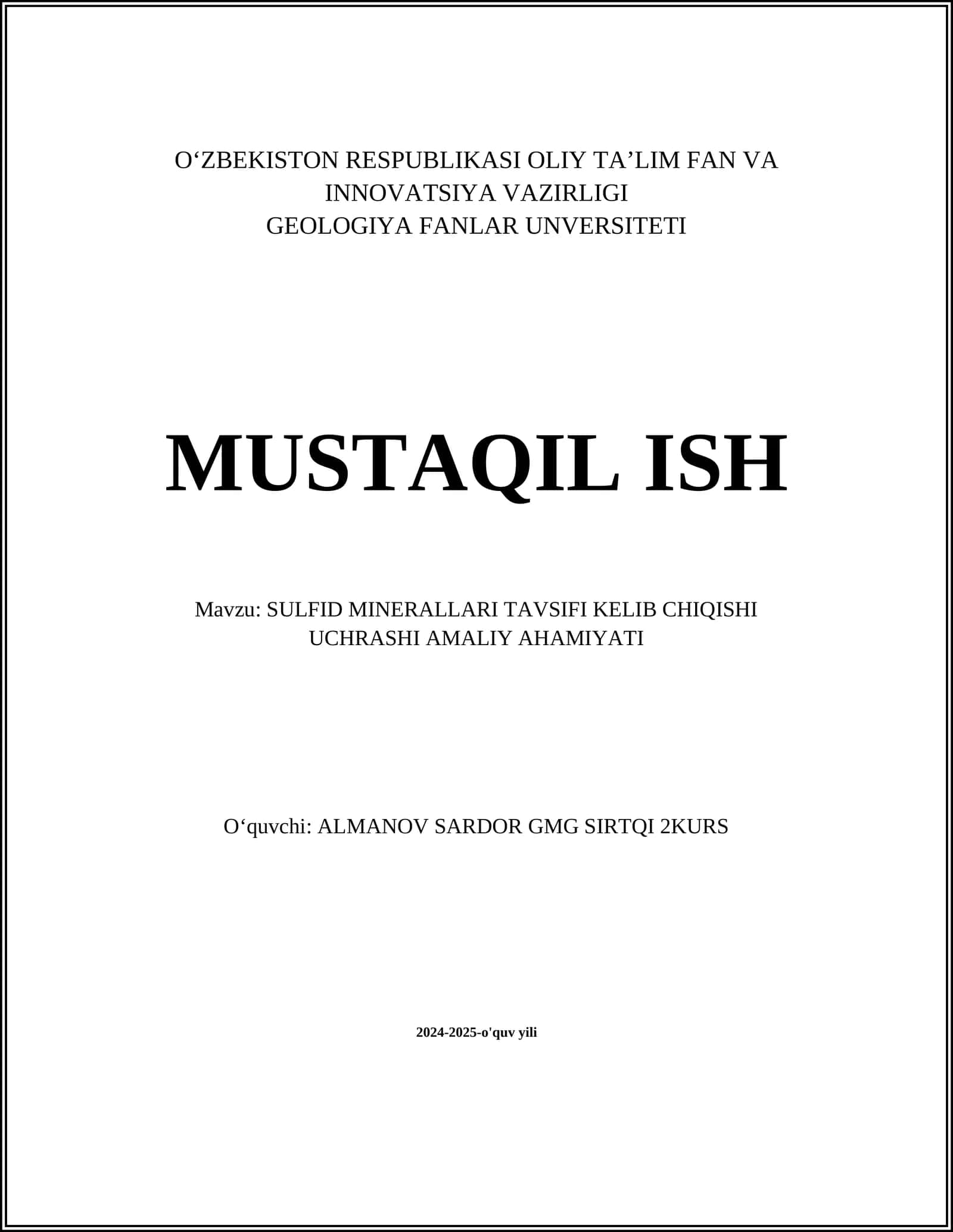 SULFID MINERALLARI TAVSIFI KELIB CHIQISHI 1