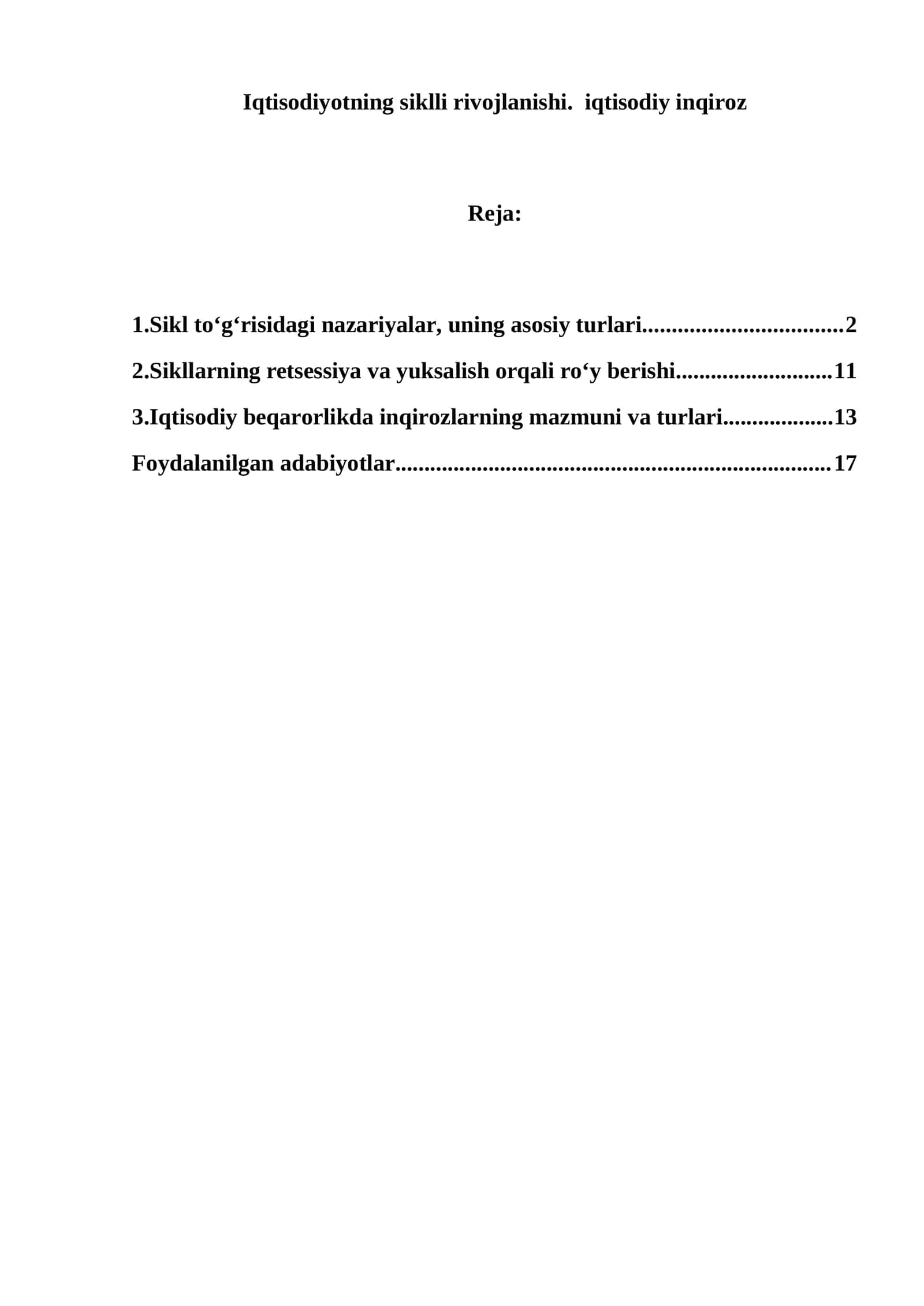 Iqtisodiyotning siklli rivojlanishi 1