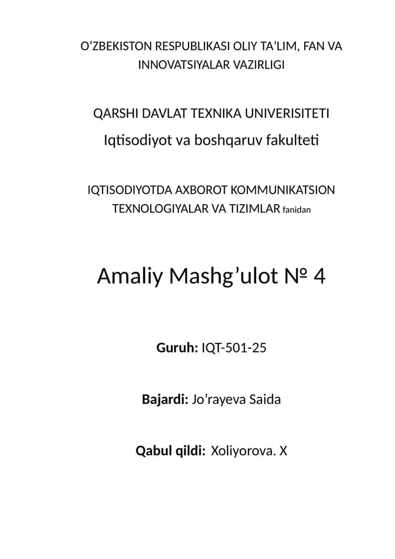 MS Access ma’lumotlar bazasi boshqarish tizimi 1