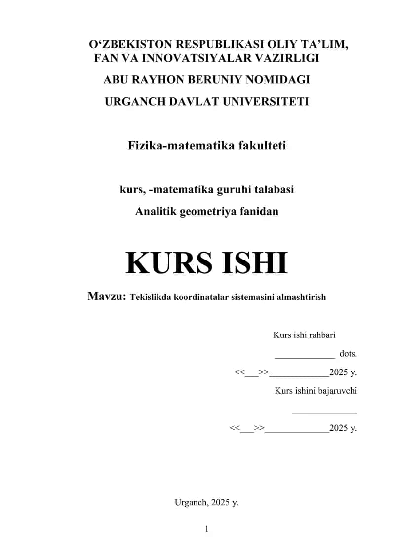 Tekislikda koordinatalar sistemasini almashtirish 1